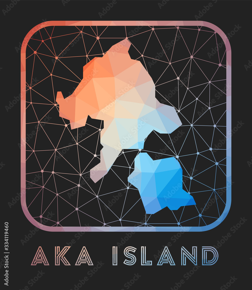 Poster aka island map design. vector low poly map of the island. aka island icon in geometric style. the is