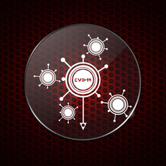 Contained Covid-19 molecules over honeycomb red background