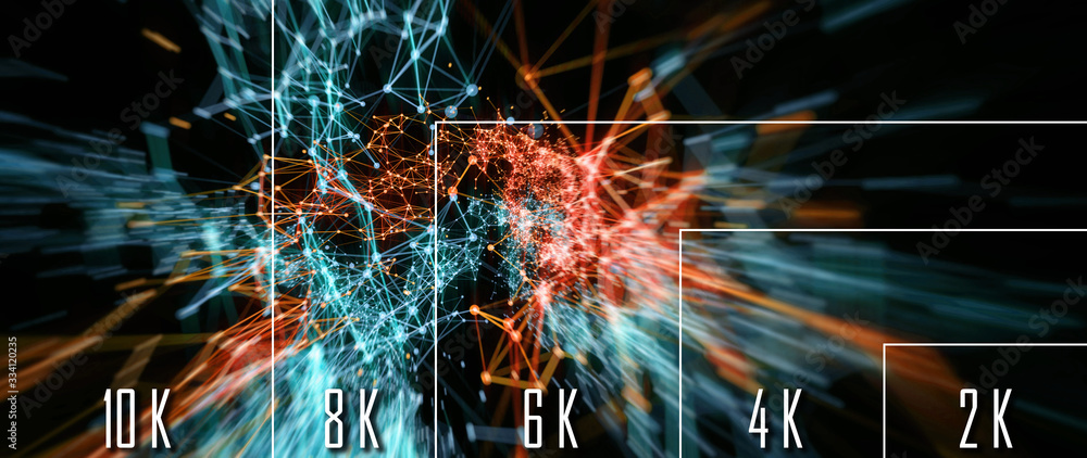 Poster 10k/ 8k/ 6k / 4k / 2k tv resolution display with comparison of resolutions. 3d render