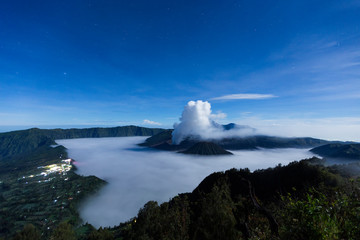 Volcano Mount Bromo With the stars in the morning at Indonesia.