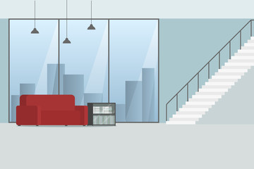 Divan in office with staircase. Vector illustration. © Vector DSGNR