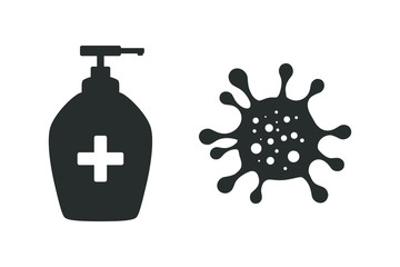 Antiseptic vector icon set. Virus coronavirus protection concept. Hygiene Virus hand care.