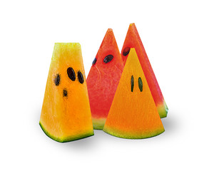 red&yellow watermelon slices isolated on a white background