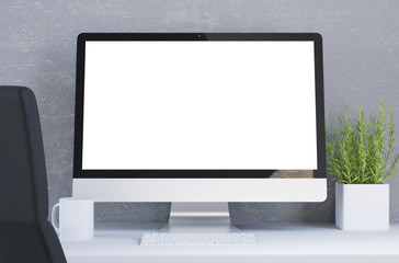 Desktop with white screen computer