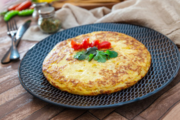 French Omelette with Potatoes, Mushroom and Salad