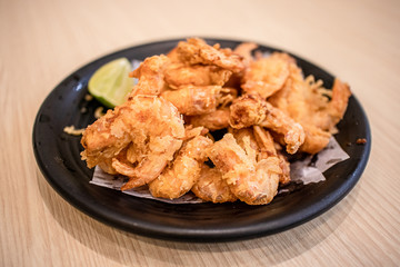 Deep fried shrimps served as side dish in the cafe.