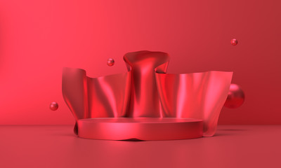 3D rendering of red geometry background.