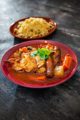 traditional moroccan dish couscous salad with Sausage