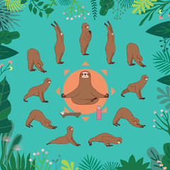Surya Namaskara Sloth yoga illustration © cyberok