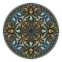 Traditional arabic ornament. Round socket on a white background. Illustration for the theme of Ramadan.