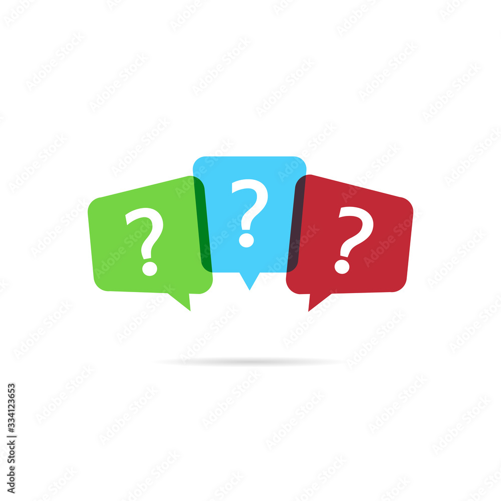 Poster question mark with color speech bubbles. faq sign in white background. vector eps10.