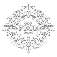 Order Food Online. Set of different groceries icons in line style on white background. Stock vector illustration.