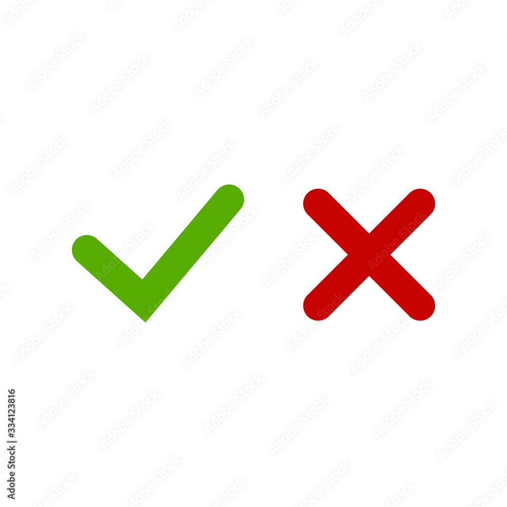 Poster green check mark and red cross web buttons. tick and cross flat icon sumbol. vector eps 10 illustrat