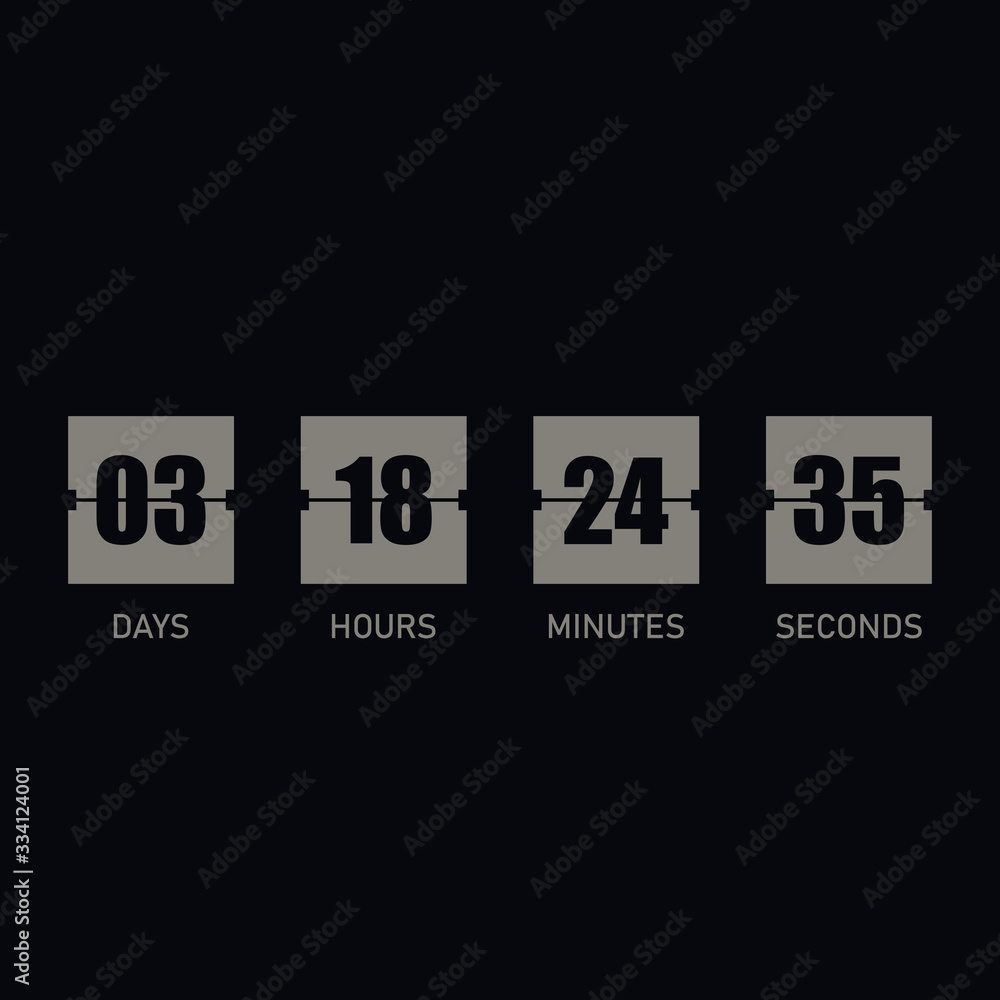 Poster flip countdown clock counter timer on black background. flip board with scoreboard of day, hour, min