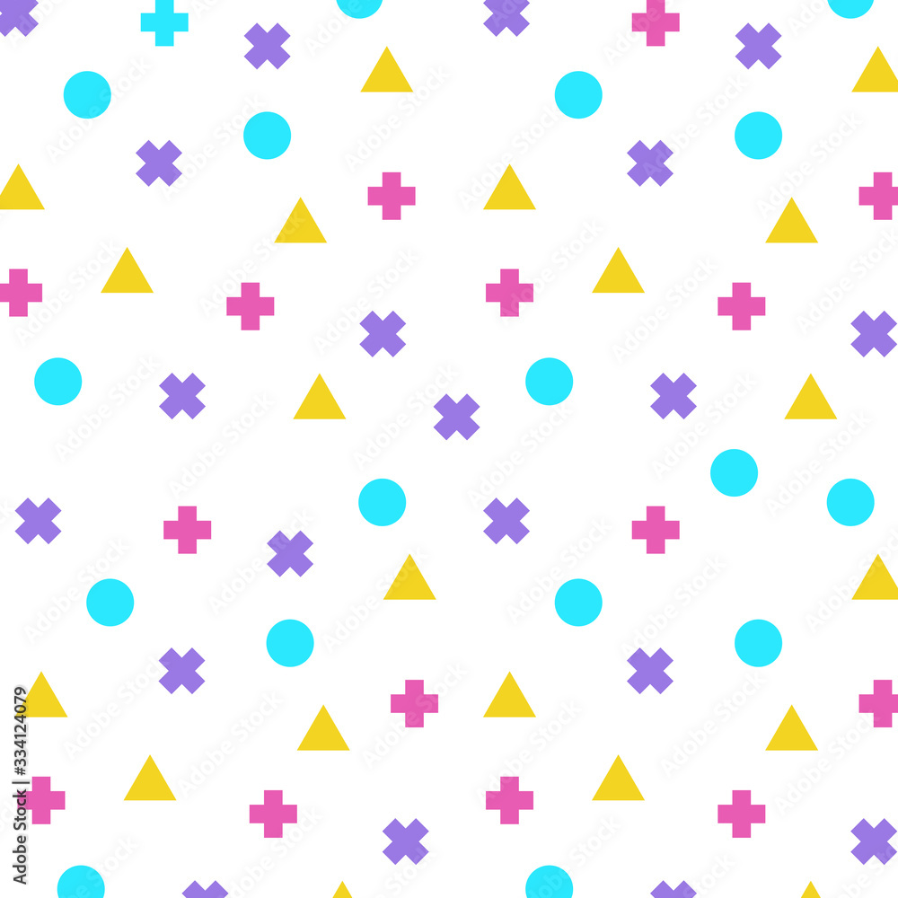Poster geometric background with different colorful geometric shapes. bright background with triangles, cir
