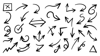 Hand drawn arrow vector icons set. sketch arrow design for business plan and education and marketing. 