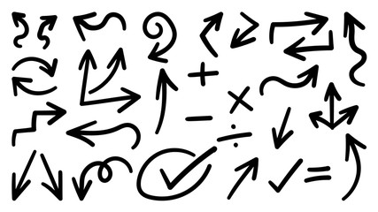 Hand drawn arrow vector icons set. sketch arrow design for business plan and education and marketing. 