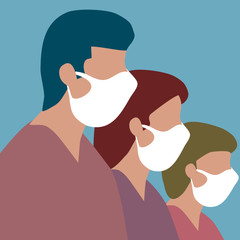 Father mother and daughter are wearing facemask