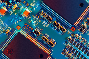 Electronic circuit board close up.