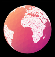 World network map. Orthographic projection. Wired globe in orthographic projection on geometric low poly background. Creative vector illustration.