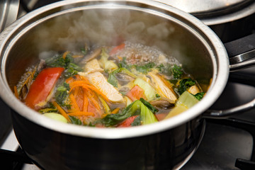 Chinese soup in a hot pot