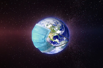 Earth put mask to fight against corona virus. concept of fight against virus.(Elements of this image furnished by NASA)