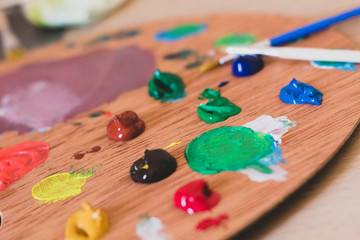 palette with paints and brushes colors colores art pinturas