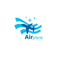 Airplane logo blue stripes flag and takeoff plane