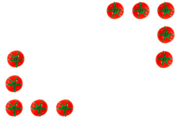 collage frame of small natural red tomatoes on a white background
