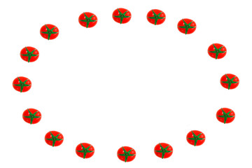 collage frame of small natural red tomatoes on a white background