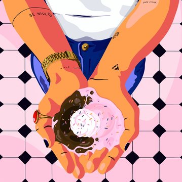 Illustration of woman's hands holding ice cream