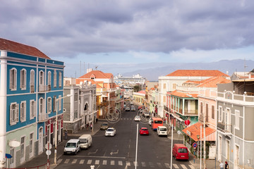 Street view of Mindelo in Sao Vicente island in Cape Verde - Republic of Cabo Verde