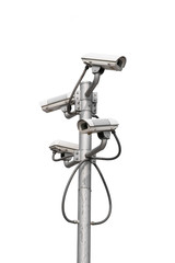 4 CCTV in public areas, Isolated on white background, Clipping path.