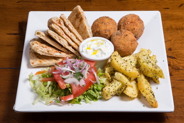 Fried potato balls on a plate.
