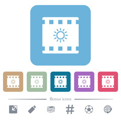 Movie brightness flat icons on color rounded square backgrounds