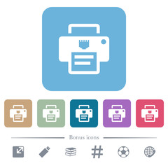 IP printer flat icons on color rounded square backgrounds