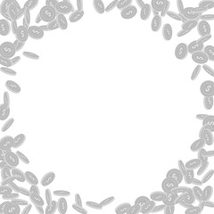 American dollar coins falling. Scattered black and