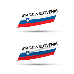 Two modern colored vector flags with Slovenian tricolor isolated on white background, flags of Slovenia, Slovenian ribbons, Made in Slovenia