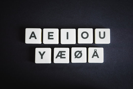 Norwegian and Danish vowels on black background.