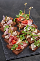 canape with meat  and vegetables