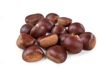 Bunch of Chestnuts – Isolated on White Background
