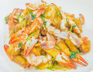 Fried crab with curry powder,Stir-fried crab curry,Thai food
