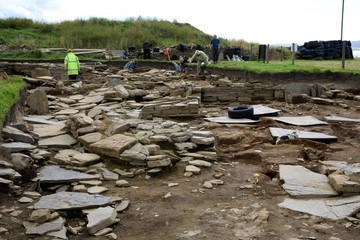 Brodgar - Orkney (Scotland), UK - August 06, 2018: Ness of Brodgar archaeological site, Orkney, Scotland, Highlands, United Kingdom