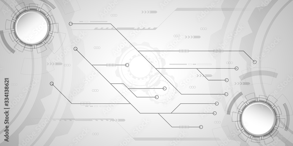 Aufkleber abstract black and white technology template for presentation with circuit pattern and gear shape.