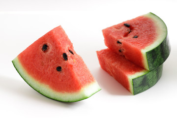 Pieces of fresh Watermelon on white background