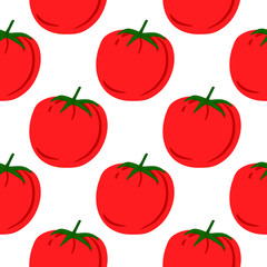 Doodle tomato pattern for fabric design. Red tomatoes background. Organic healthy vegetable. wallpaper.