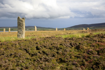Brodgar - Orkney (Scotland), UK - August 06, 2018: Ring of standing stones at Brodgar, Orkney,...