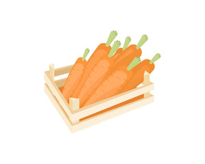 Vector illustration of a wooden box with carrots.