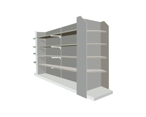 Vector illustration of cosmetics store rack with drawers.