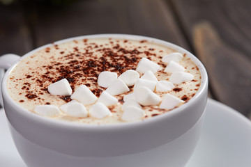 cappuccino with marshmallow and cacao